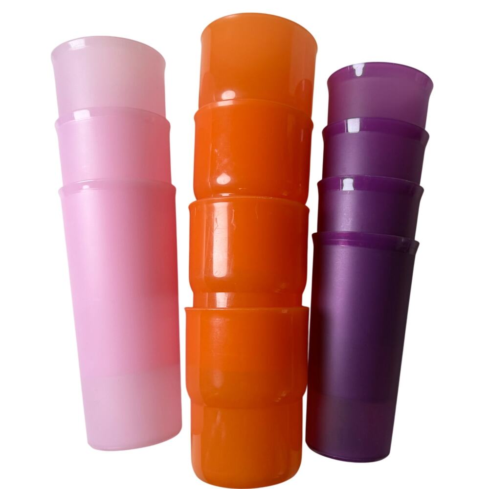 Vintage Tupperware Tumblers Lot of 11 Retro Plastic Cups Pink Purple Orange - Picture 7 of 7